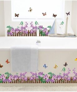 Muursticker Paarse Bloemen en Vlinders