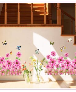 Muursticker Roze Bloemen en Vlinders