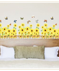 Muursticker Zonnebloemen en Vlinders