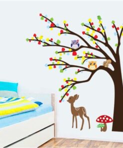 Muursticker Boom met Uiltjes en Bambi