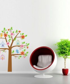 Muursticker Boom met Vogelkooitjes