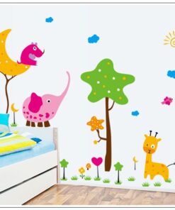 Muursticker Olifant Giraffe