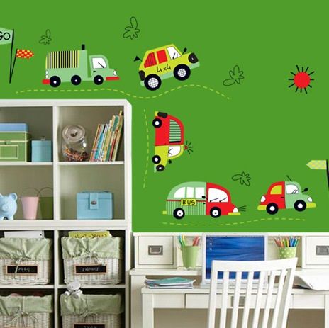Muursticker tractor auto's kinderkamer
