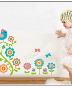 Muursticker Bloemen Vogel