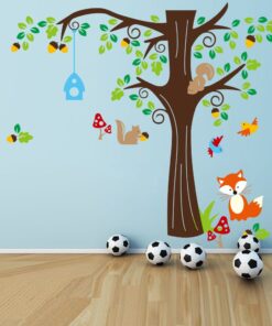 Muursticker Boom met Vosje Eekhoorn Vogeltjes (1)