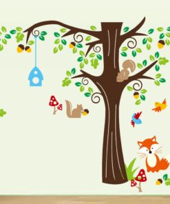 Muursticker Boom met Vosje Eekhoorn Vogeltjes