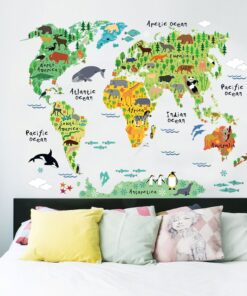 Muursticker Wereldkaart Dieren